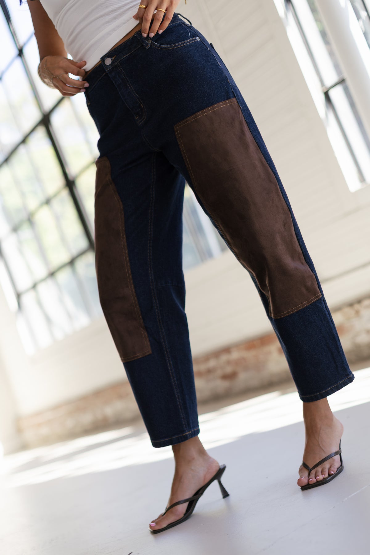Lottie Barrel Pant Dark Wash Suede