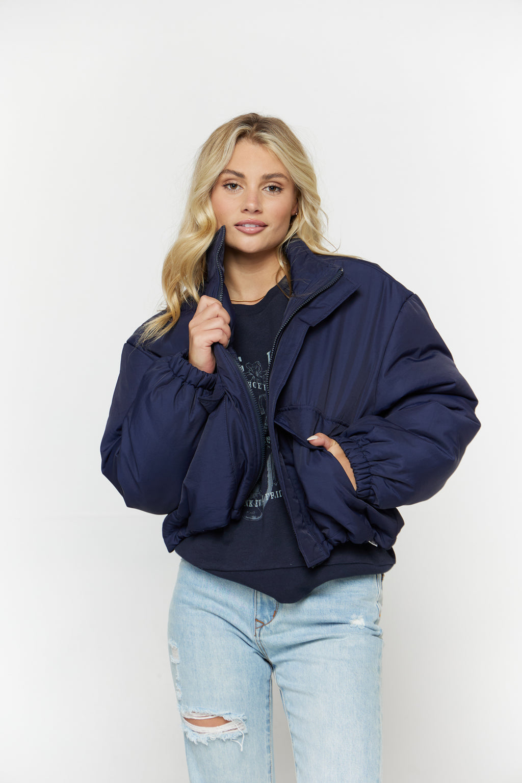 JUST CHILLING NAVY PUFFER JACKET Kittenish