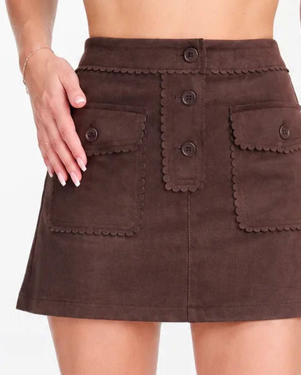 Emily Front Button Skirt - Dark Brown