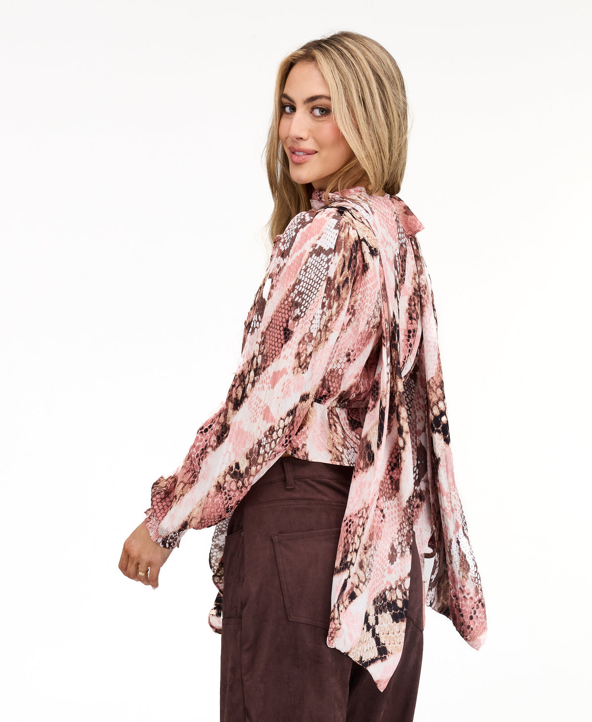 Audrey Ruffle Woven Top - Dusty Blush Snake