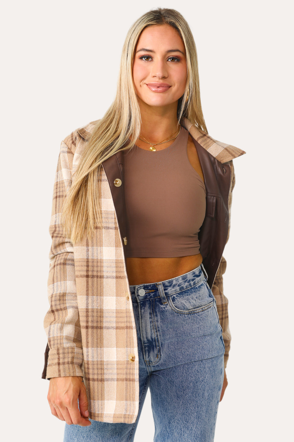 Plaid Cropped Button Down Jacket Flannel Style Plaid Jacket Casual