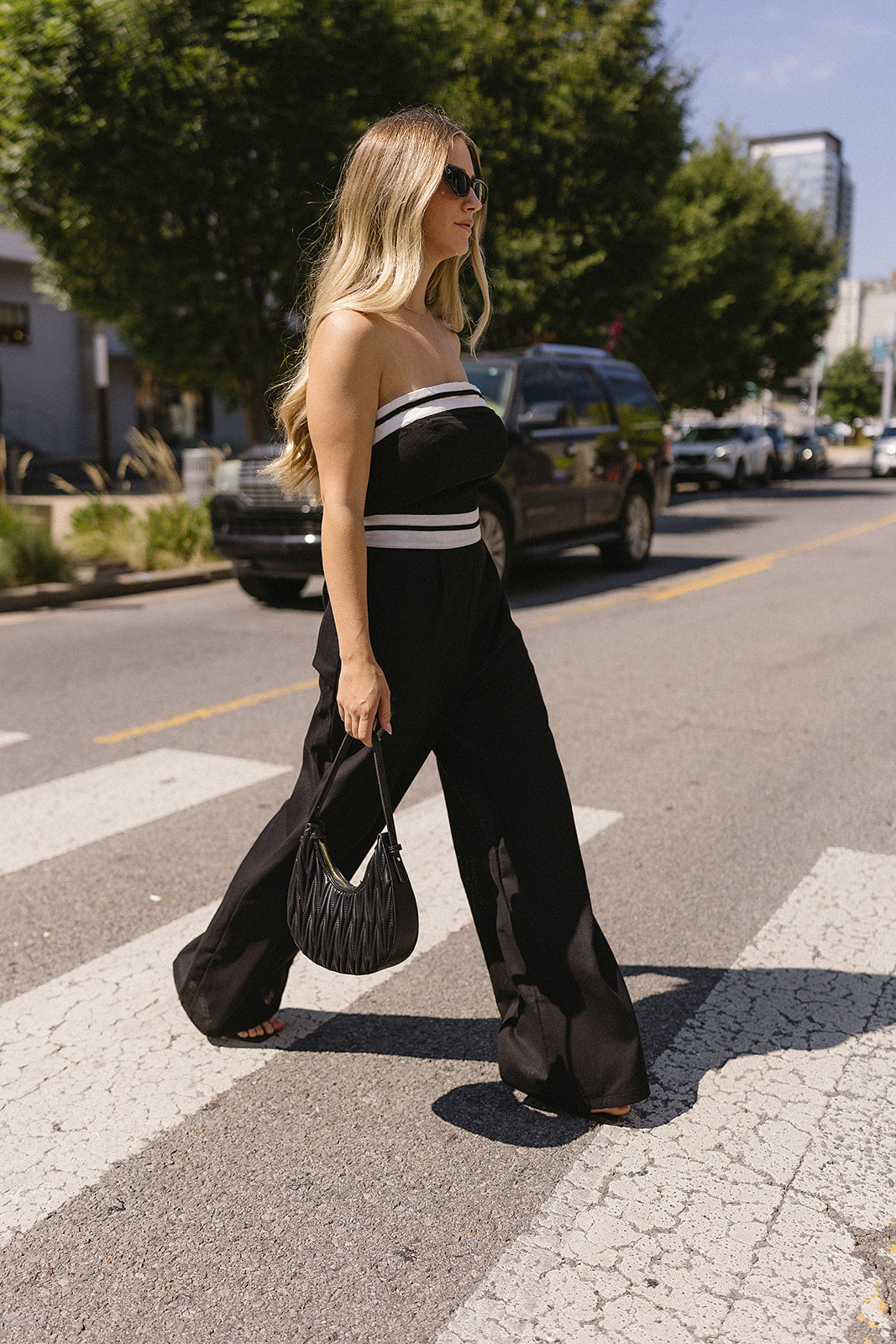 Model wearing a Strapless Black & White Set, Kittenish Nashville