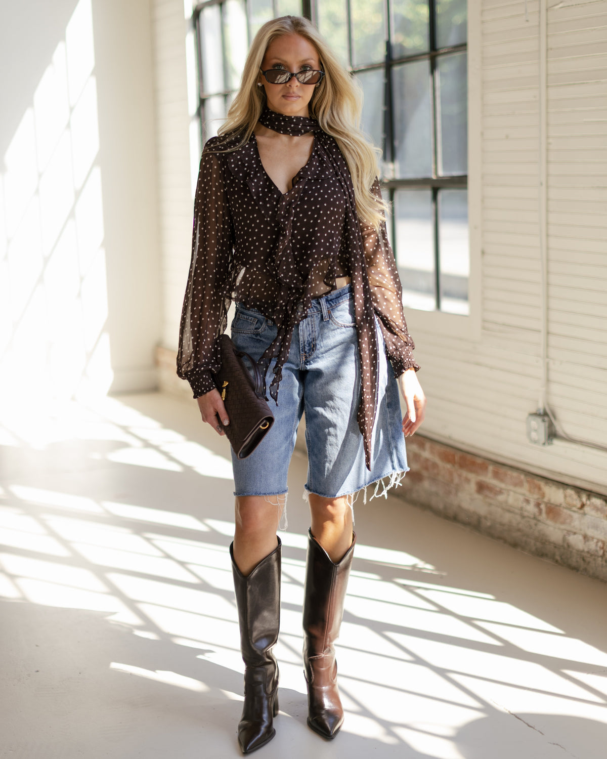 Audrey Ruffle Woven Top - Chocolate Pin Dot