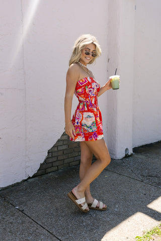 ALESSIA RED PRINTED ROMPER