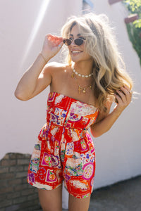 ALESSIA RED PRINTED ROMPER