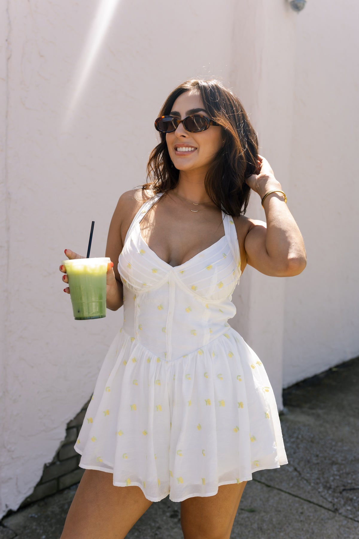 LUCIA WHITE HALTER ROMPER