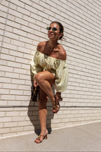 jessie in yellow off shoulder top