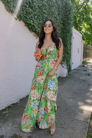 BIANCA GREEN FLORAL MAXI DRESS