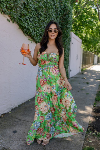 BIANCA GREEN FLORAL MAXI DRESS