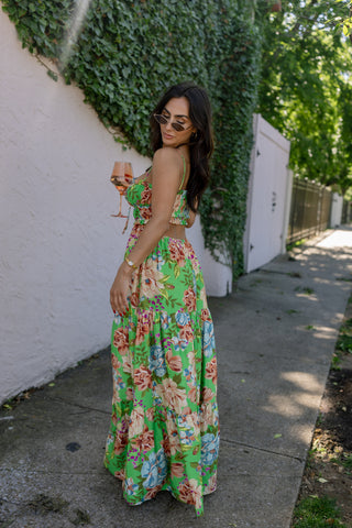 BIANCA GREEN FLORAL MAXI DRESS