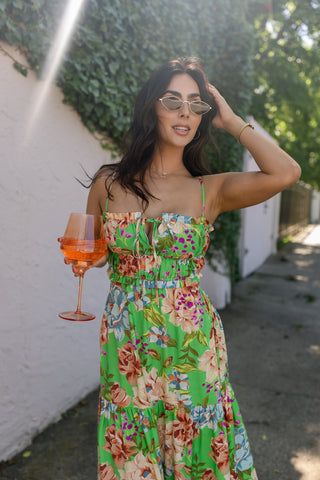 BIANCA GREEN FLORAL MAXI DRESS