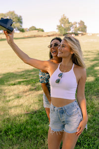 WHITE HALTER RIBBED TANK