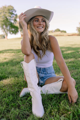WHITE HALTER RIBBED TANK