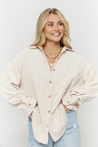 CREAM CORDUROY BUTTON DOWN SHIRT