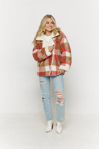 SCARLET PLAID SHERPA JACKET