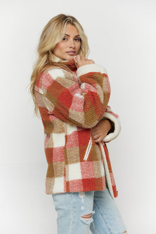 SCARLET PLAID SHERPA JACKET