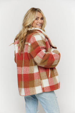 SCARLET PLAID SHERPA JACKET