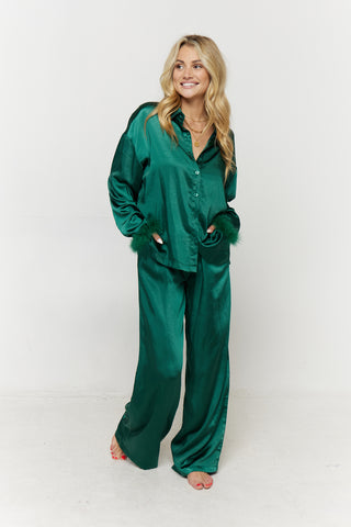 AFTER HOURS EMERALD GREEN SATIN PJ PANT