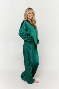 AFTER HOURS EMERALD GREEN SATIN PJ PANT