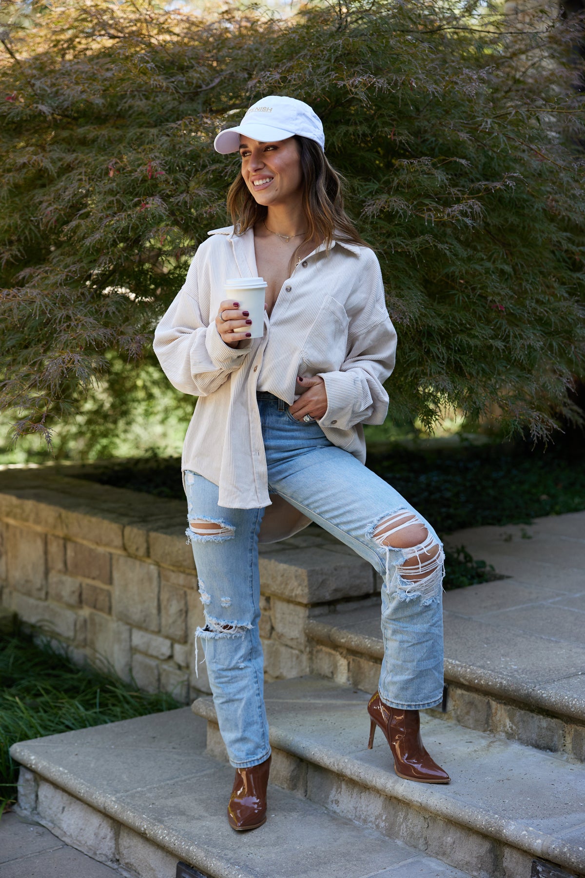 CREAM CORDUROY BUTTON DOWN SHIRT