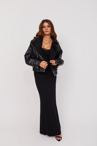 LOVE AND LACE BLACK RIBBED MAXI DRESS