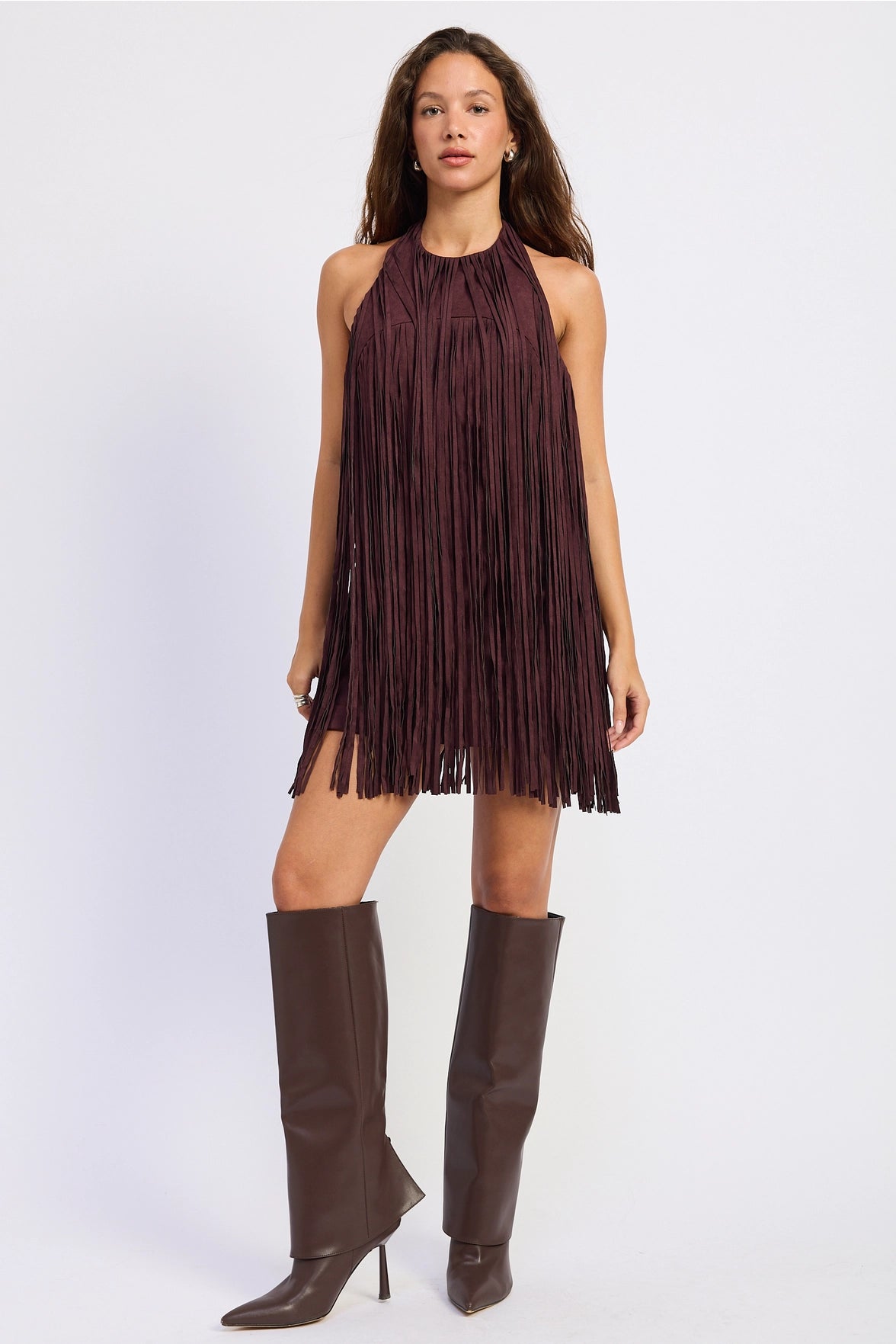 Out Dancing Fringe Mini Dress - Black Cherry