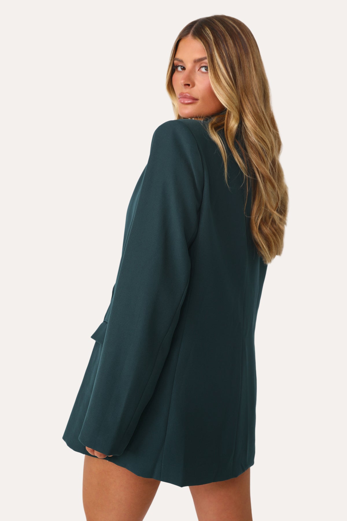Model wearing the Go To Teal Blazer. 