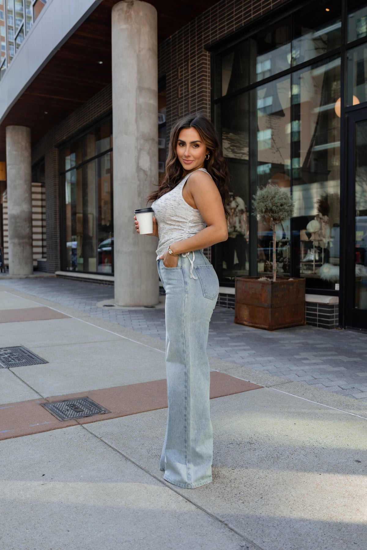 HAILEY SIDE TIE TANK IN LIGHT GREY