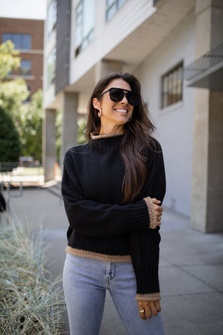 GIMME S'MORE BLACK MOCK NECK SWEATER