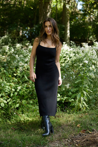 BACK IN BLACK RIBBED MIDI DRESS