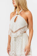 White top & skirt worn by a model on a white background