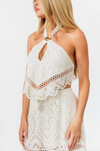 White top & skirt worn by a model on a white background
