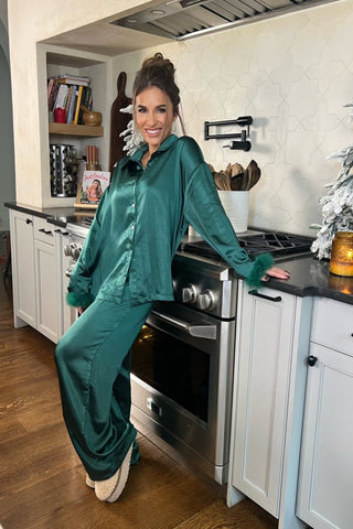 AFTER HOURS EMERALD GREEN SATIN PJ PANT