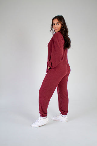 BRITT BURGUNDY WAFFLE JUMPSUIT