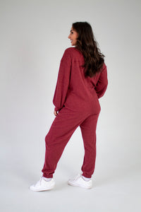 BRITT BURGUNDY WAFFLE JUMPSUIT