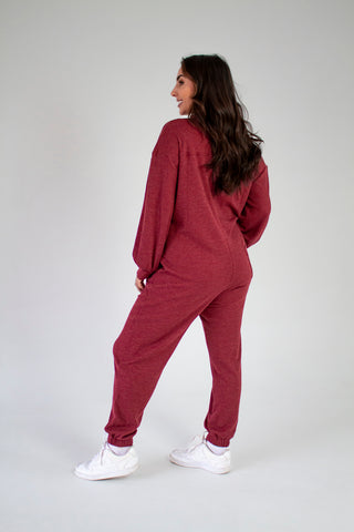 BRITT BURGUNDY WAFFLE JUMPSUIT