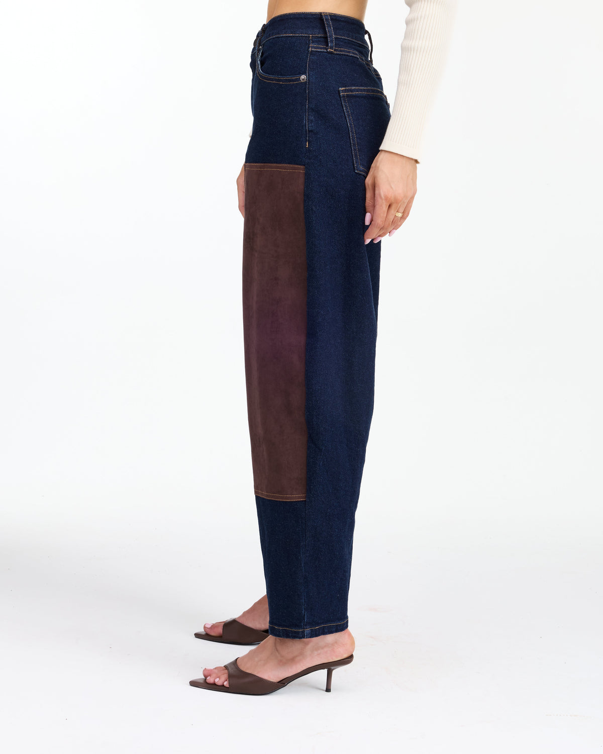 Lottie Barrel Pant Dark Wash Suede