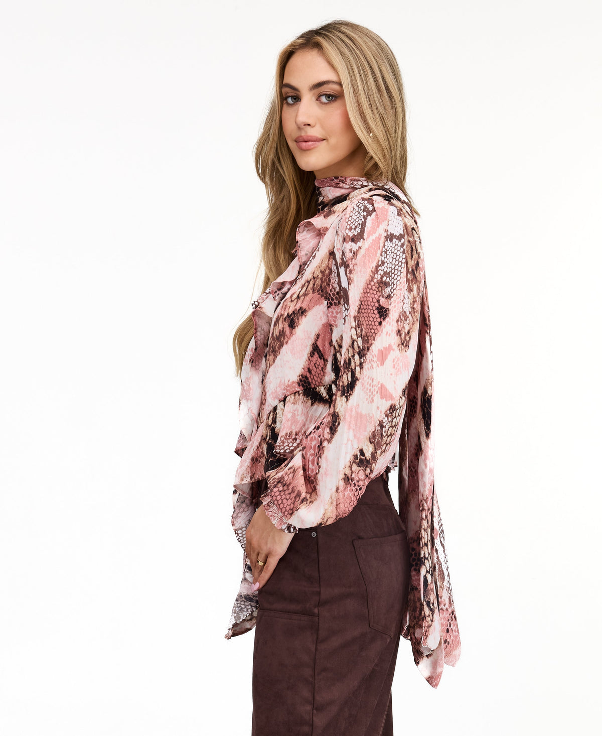 Audrey Ruffle Woven Top - Dusty Blush Snake