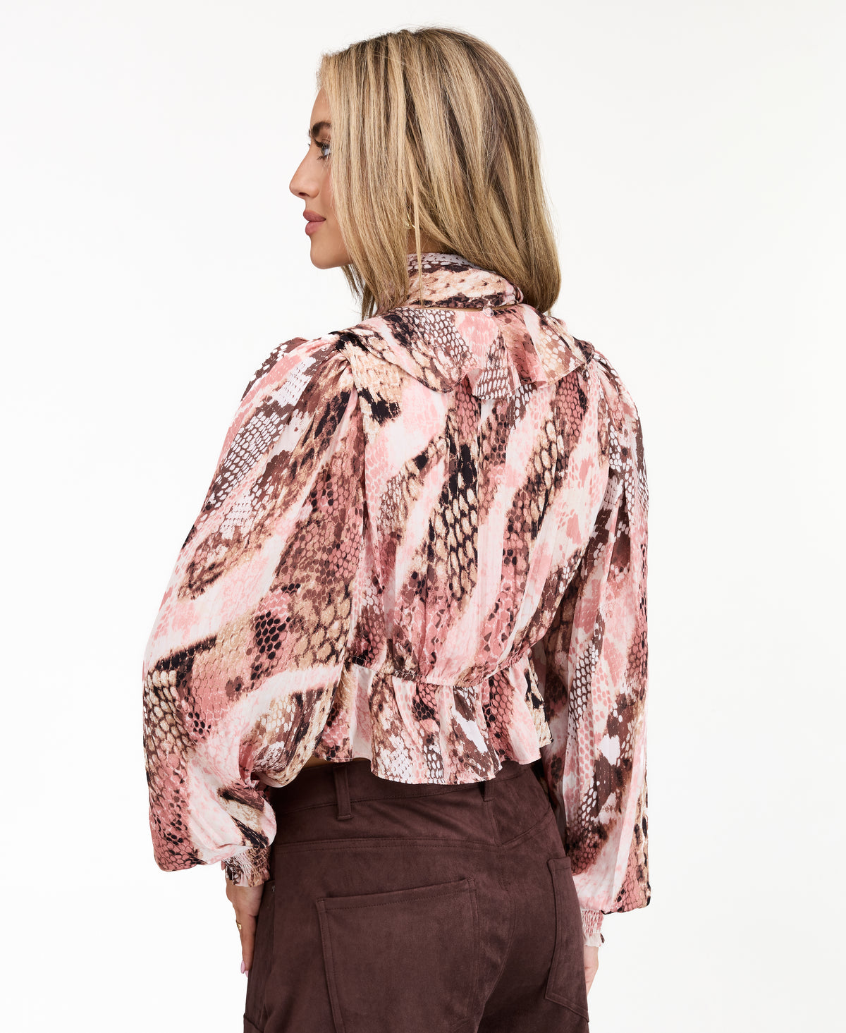 Audrey Ruffle Woven Top - Dusty Blush Snake