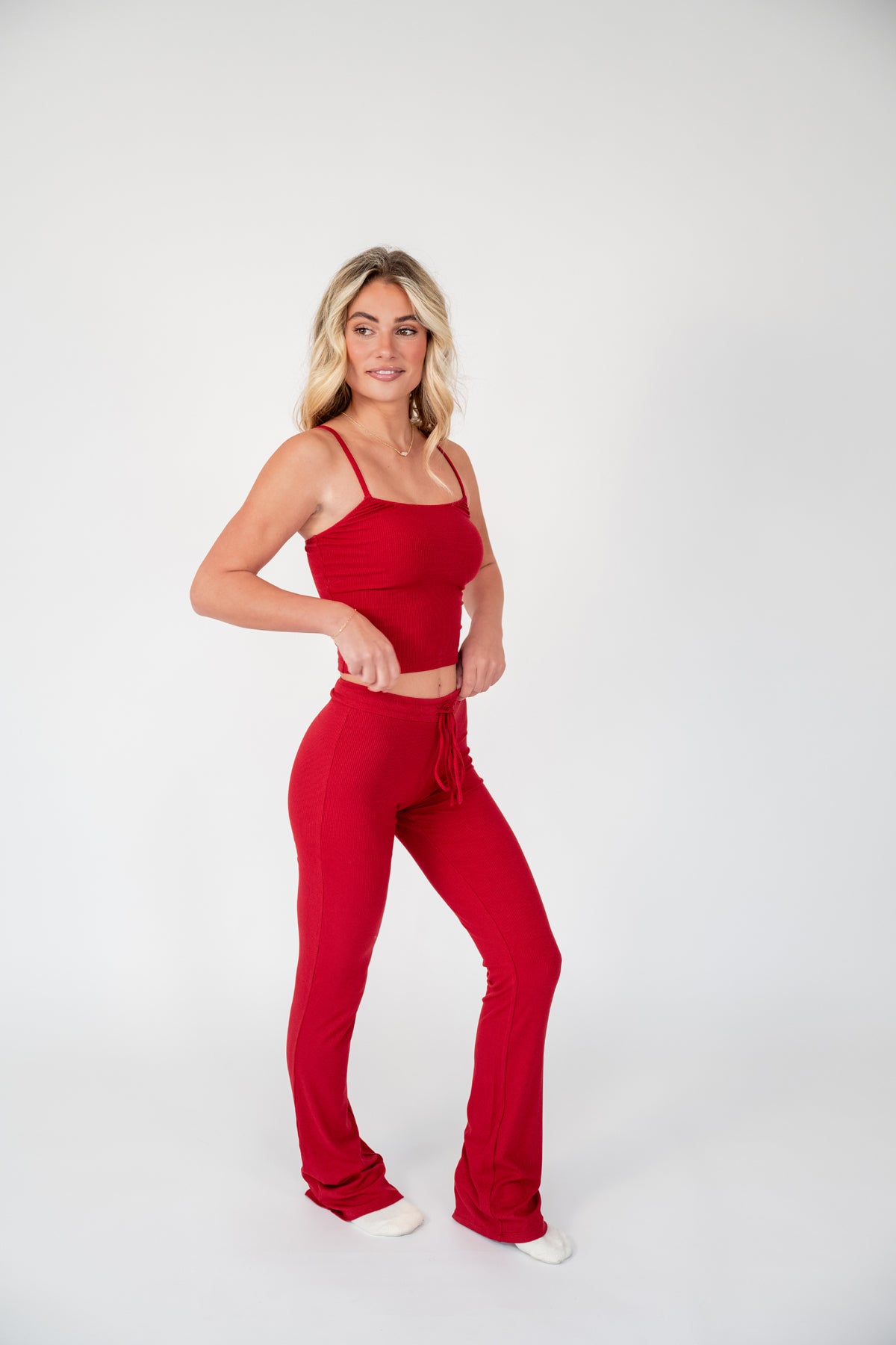 RED RIBBED LOUNGE PANT