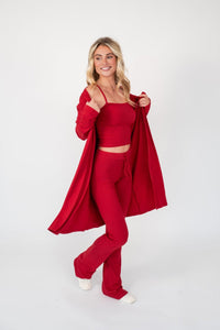 RED RIBBED LOUNGE ROBE