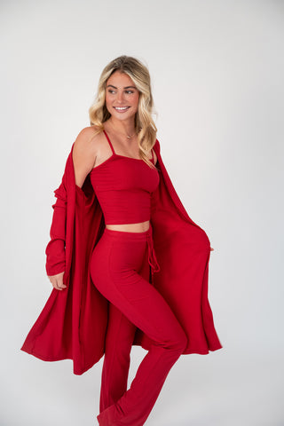 RED RIBBED LOUNGE ROBE