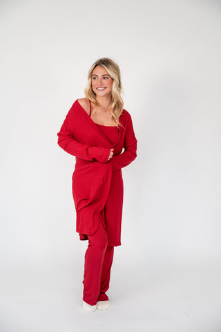 RED RIBBED LOUNGE ROBE