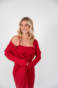 RED RIBBED LOUNGE ROBE