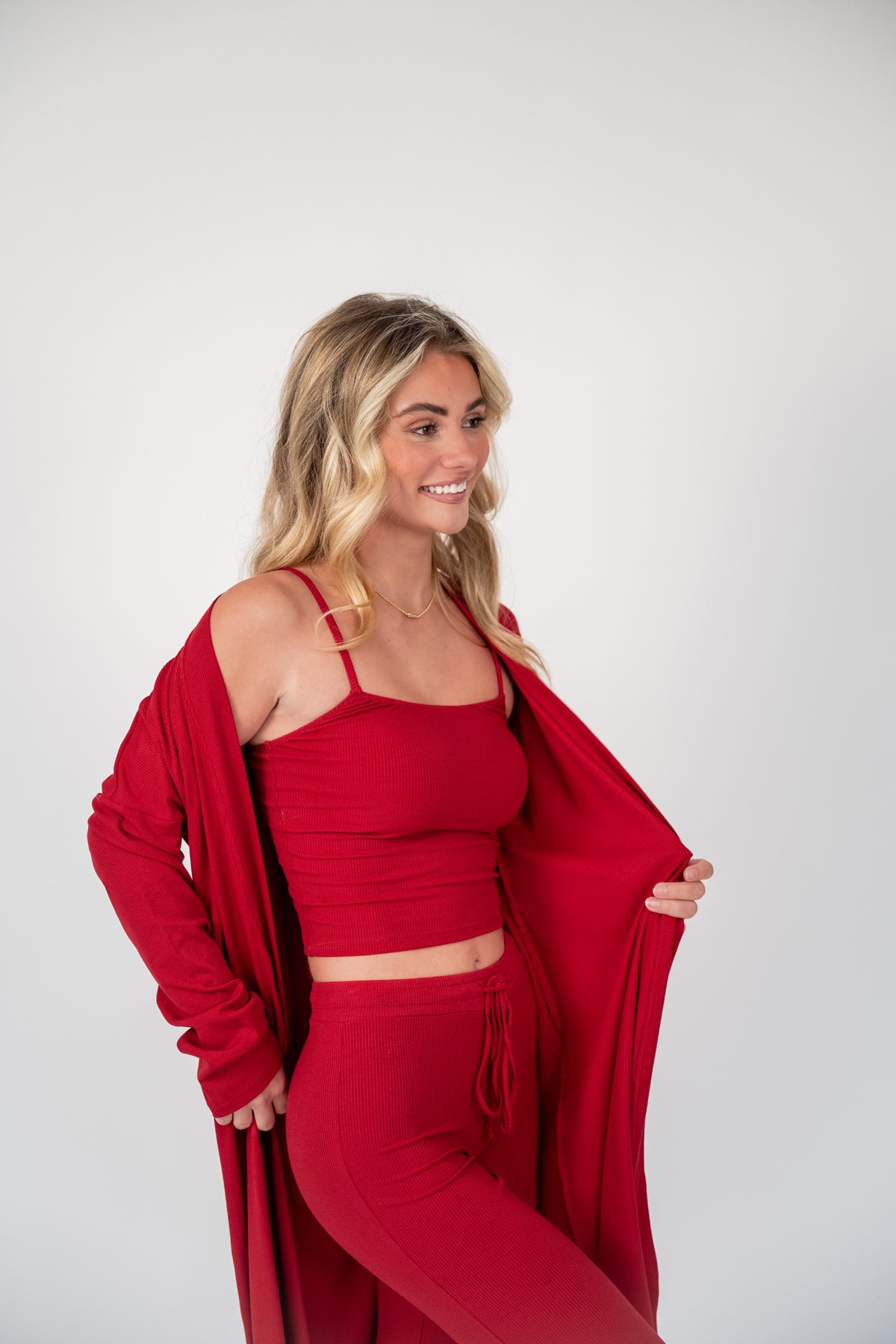 RED RIBBED LOUNGE ROBE