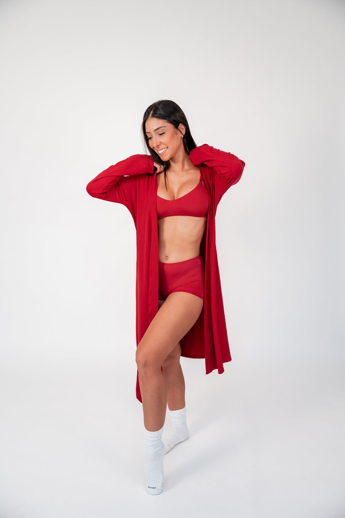 RED RIBBED LOUNGE ROBE