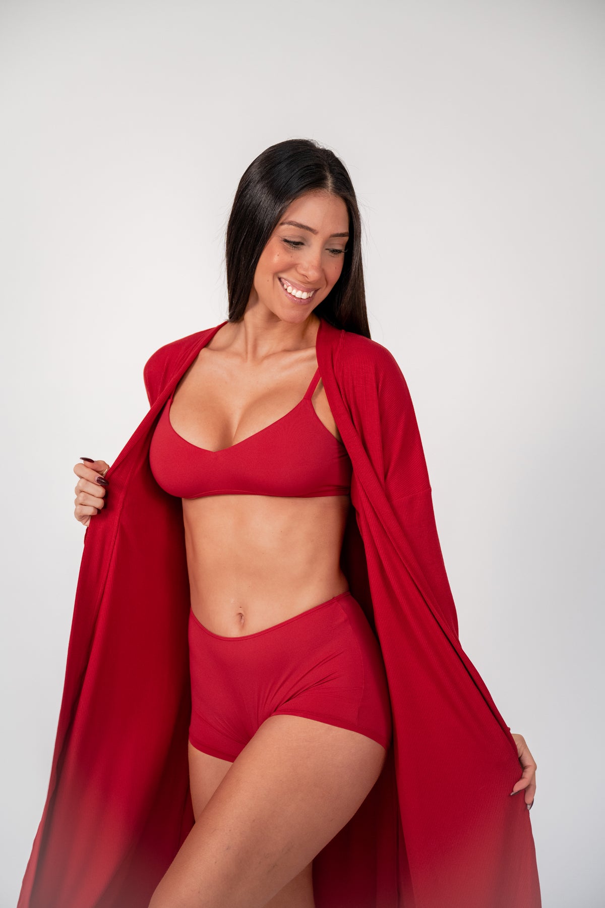 RED RIBBED LOUNGE ROBE