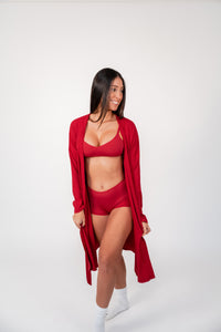 RED RIBBED LOUNGE ROBE