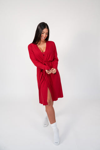 RED RIBBED LOUNGE ROBE