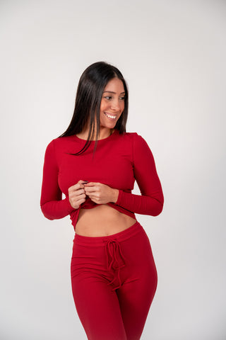 RED RIBBED LOUNGE PANT